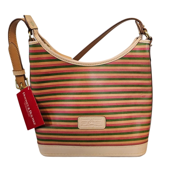 Dooney & Bourke Handbags - Dooney & Bourke Striped Leather Shoulder Bag Small Hobo Style